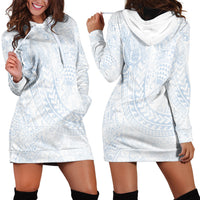 Hawaiian Turtles and Leis Hoodie Dress Tribal Kakau Pattern Airy White Blue Cloud Vibe LT03 - Polynesian Pride