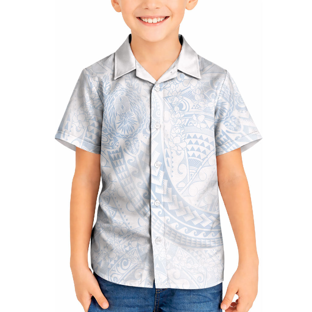 Hawaiian Turtles and Leis Kid Hawaiian Shirt Tribal Kakau Pattern Airy White Blue Cloud Vibe LT03 Kid White - Polynesian Pride