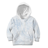 Hawaiian Turtles and Leis Kid Hoodie Tribal Kakau Pattern Airy White Blue Cloud Vibe LT03 Hoodie White - Polynesian Pride