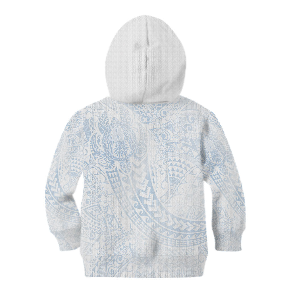 Hawaiian Turtles and Leis Kid Hoodie Tribal Kakau Pattern Airy White Blue Cloud Vibe LT03 - Polynesian Pride