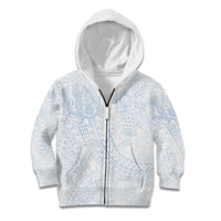 Hawaiian Turtles and Leis Kid Hoodie Tribal Kakau Pattern Airy White Blue Cloud Vibe LT03 Zip Hoodie White - Polynesian Pride