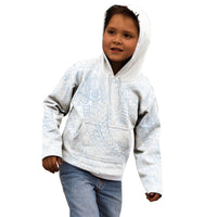 Hawaiian Turtles and Leis Kid Hoodie Tribal Kakau Pattern Airy White Blue Cloud Vibe LT03 - Polynesian Pride