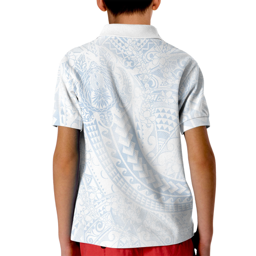 Hawaiian Turtles and Leis Kid Polo Shirt Tribal Kakau Pattern Airy White Blue Cloud Vibe LT03 - Polynesian Pride