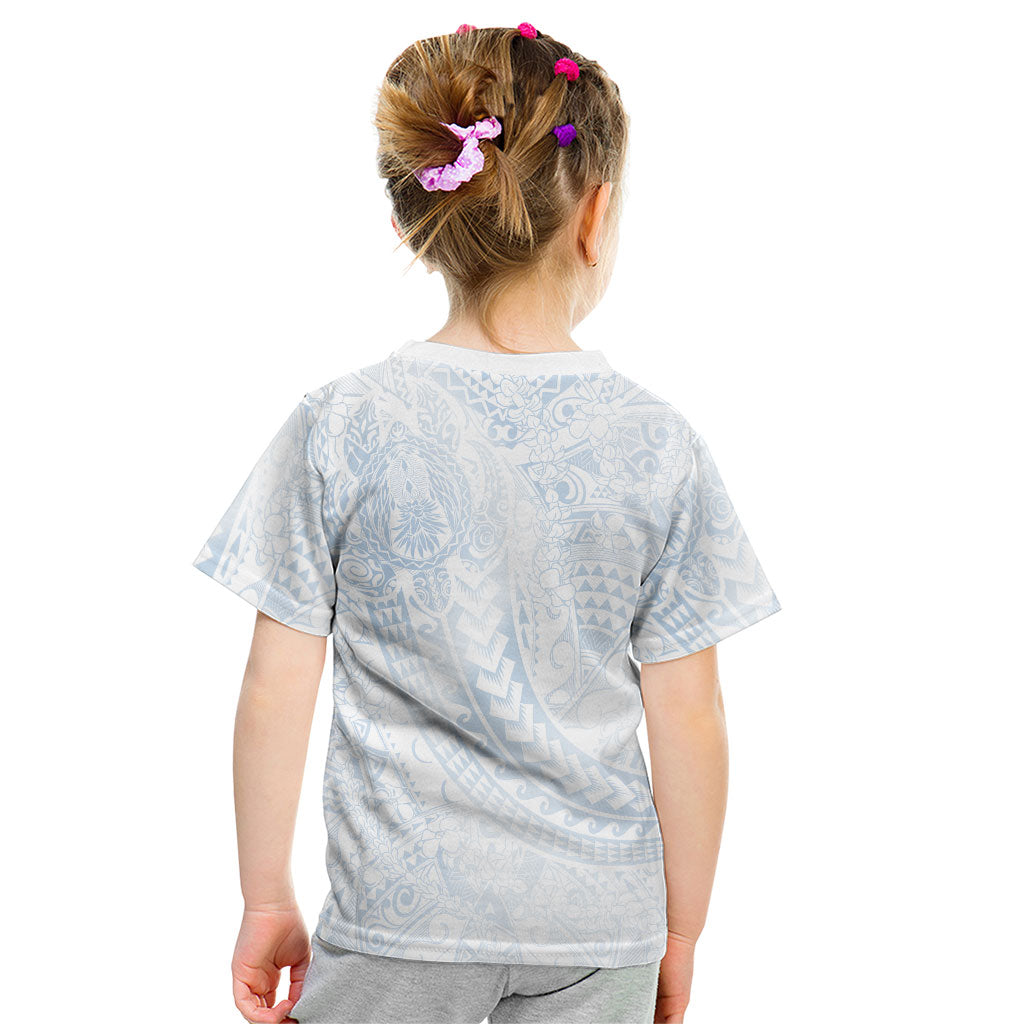 Hawaiian Turtles and Leis Kid T Shirt Tribal Kakau Pattern Airy White Blue Cloud Vibe LT03 - Polynesian Pride