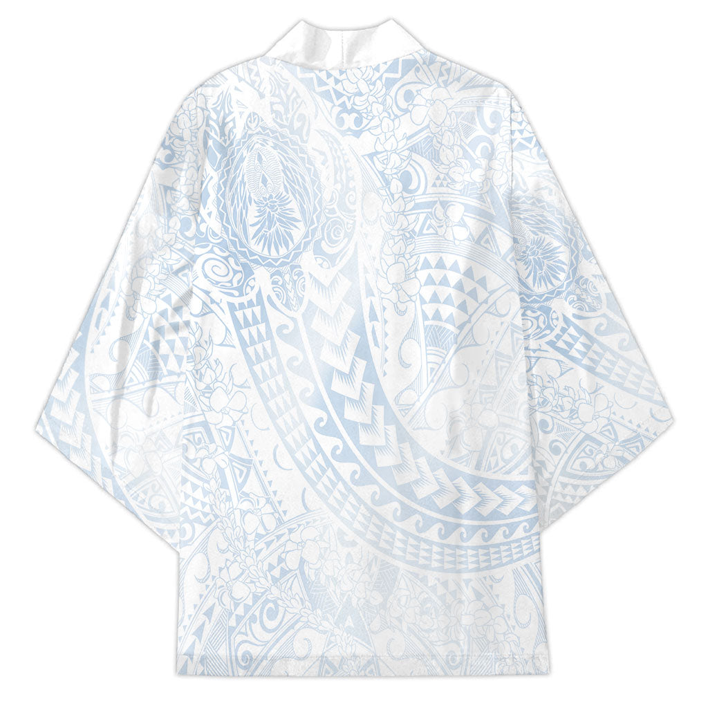 Hawaiian Turtles and Leis Kimono Tribal Kakau Pattern Airy White Blue Cloud Vibe LT03 - Polynesian Pride