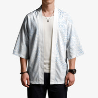 Hawaiian Turtles and Leis Kimono Tribal Kakau Pattern Airy White Blue Cloud Vibe LT03 - Polynesian Pride