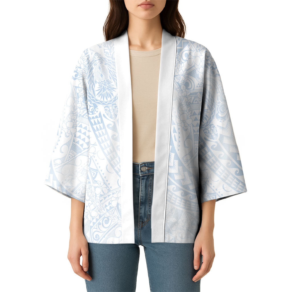 Hawaiian Turtles and Leis Kimono Tribal Kakau Pattern Airy White Blue Cloud Vibe LT03 - Polynesian Pride