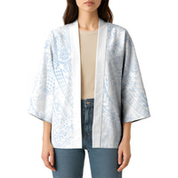Hawaiian Turtles and Leis Kimono Tribal Kakau Pattern Airy White Blue Cloud Vibe LT03 - Polynesian Pride