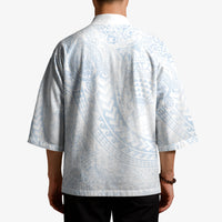 Hawaiian Turtles and Leis Kimono Tribal Kakau Pattern Airy White Blue Cloud Vibe LT03 - Polynesian Pride