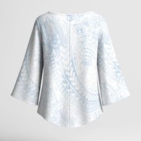 Hawaiian Turtles and Leis Kimono Sleeve Blouse Tribal Kakau Pattern Airy White Blue Cloud Vibe LT03 - Polynesian Pride