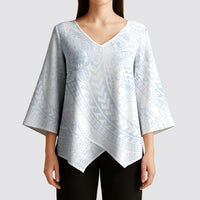 Hawaiian Turtles and Leis Kimono Sleeve Blouse Tribal Kakau Pattern Airy White Blue Cloud Vibe LT03 - Polynesian Pride