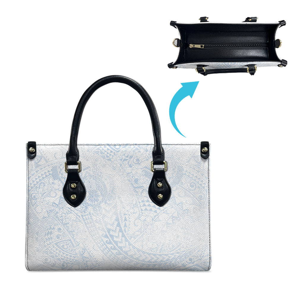 Hawaiian Turtles and Leis Leather Bag Tribal Kakau Pattern Airy White Blue Cloud Vibe LT03 - Polynesian Pride