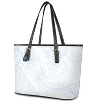 Hawaiian Turtles and Leis Leather Tote Bag Tribal Kakau Pattern Airy White Blue Cloud Vibe LT03 - Polynesian Pride