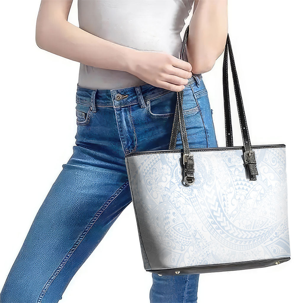Hawaiian Turtles and Leis Leather Tote Bag Tribal Kakau Pattern Airy White Blue Cloud Vibe LT03 - Polynesian Pride