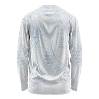 Hawaiian Turtles and Leis Long Sleeve Shirt Tribal Kakau Pattern Airy White Blue Cloud Vibe LT03 - Polynesian Pride