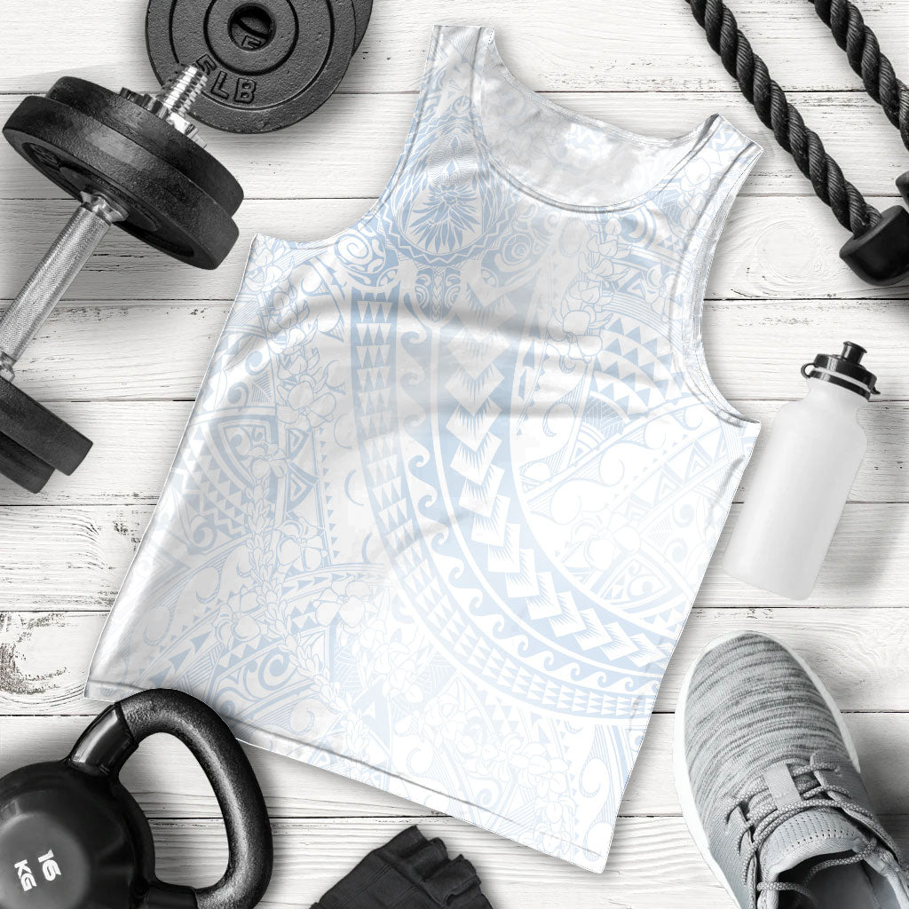 Hawaiian Turtles and Leis Men Tank Top Tribal Kakau Pattern Airy White Blue Cloud Vibe LT03 - Polynesian Pride