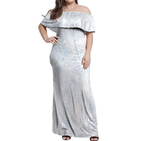 Hawaiian Turtles and Leis Off Shoulder Maxi Dress Tribal Kakau Pattern Airy White Blue Cloud Vibe LT03 Women White - Polynesian Pride