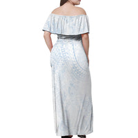 Hawaiian Turtles and Leis Off Shoulder Maxi Dress Tribal Kakau Pattern Airy White Blue Cloud Vibe LT03 - Polynesian Pride