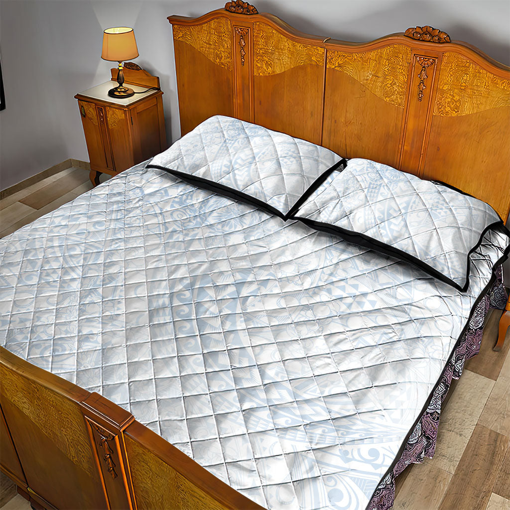 Hawaiian Turtles and Leis Quilt Bed Set Tribal Kakau Pattern Airy White Blue Cloud Vibe LT03 - Polynesian Pride