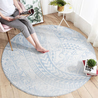Hawaiian Turtles and Leis Round Carpet Tribal Kakau Pattern Airy White Blue Cloud Vibe LT03 - Polynesian Pride