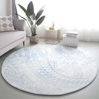 Hawaiian Turtles and Leis Round Carpet Tribal Kakau Pattern Airy White Blue Cloud Vibe LT03 - Polynesian Pride