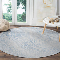 Hawaiian Turtles and Leis Round Carpet Tribal Kakau Pattern Airy White Blue Cloud Vibe LT03 - Polynesian Pride