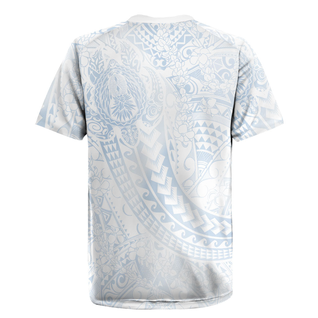 Hawaiian Turtles and Leis Rugby Jersey Tribal Kakau Pattern Airy White Blue Cloud Vibe LT03 - Polynesian Pride