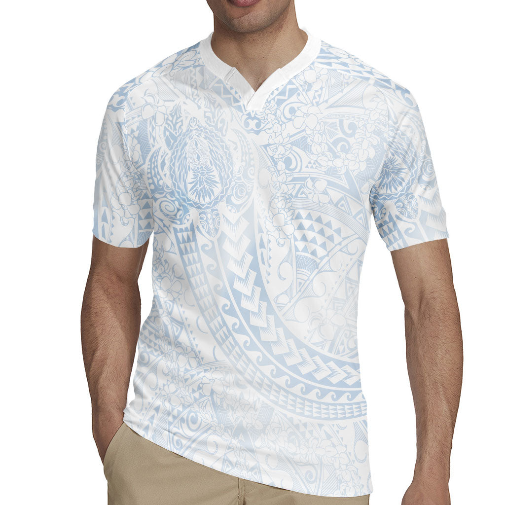 Hawaiian Turtles and Leis Rugby Jersey Tribal Kakau Pattern Airy White Blue Cloud Vibe LT03 - Polynesian Pride