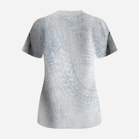 Hawaiian Turtles and Leis Scrub Top Tribal Kakau Pattern Airy White Blue Cloud Vibe LT03 - Polynesian Pride
