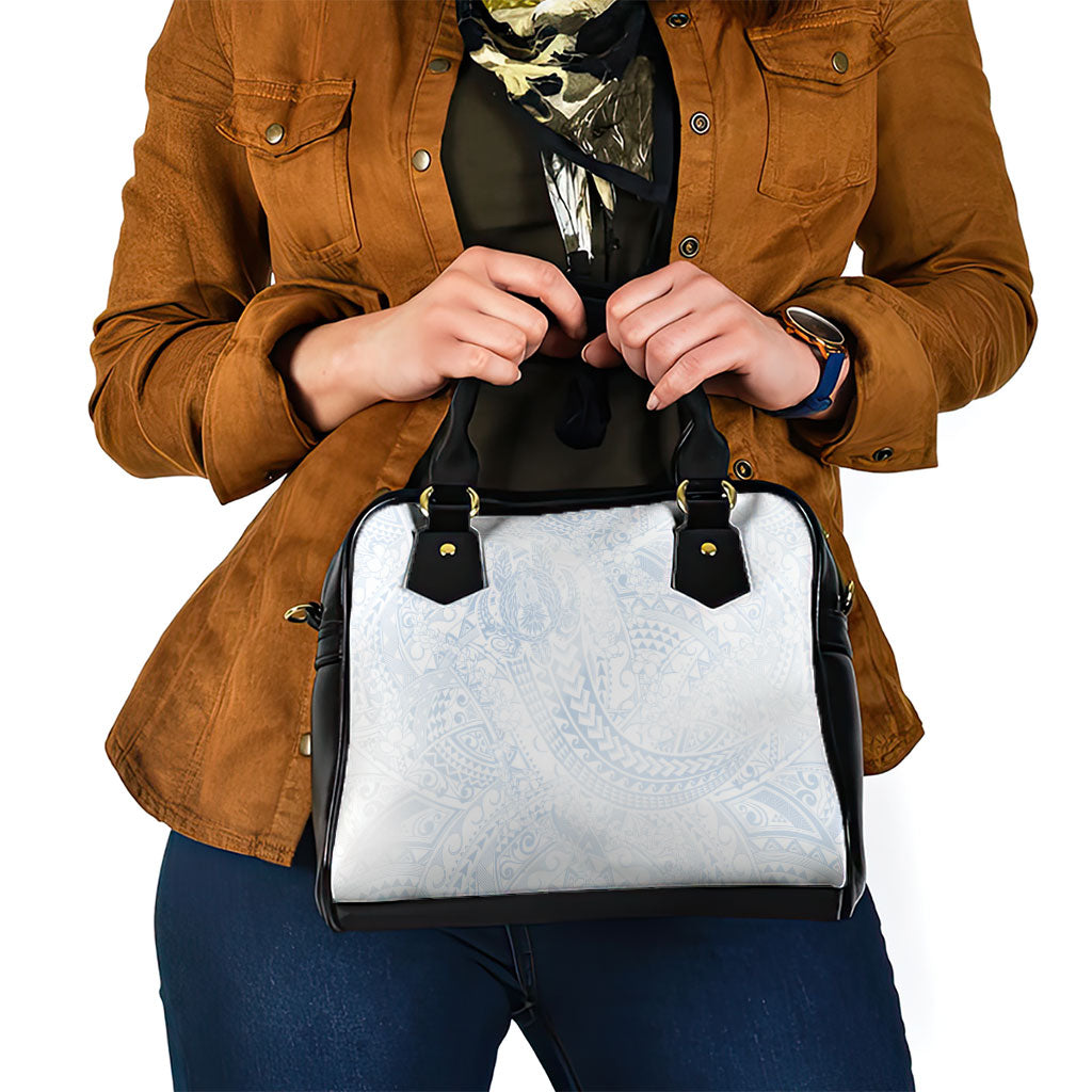 Hawaiian Turtles and Leis Shoulder Handbag Tribal Kakau Pattern Airy White Blue Cloud Vibe LT03 - Polynesian Pride
