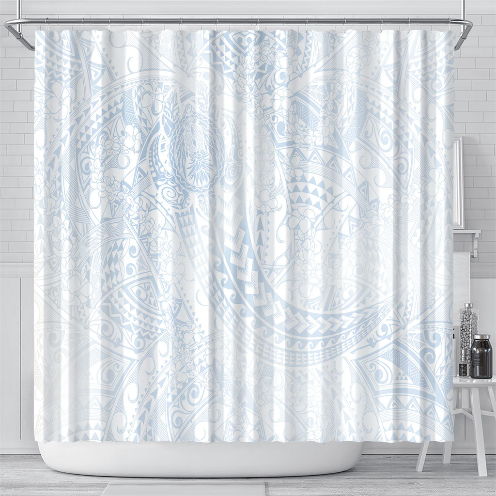 Hawaiian Turtles and Leis Shower Curtain Tribal Kakau Pattern Airy White Blue Cloud Vibe LT03 - Polynesian Pride