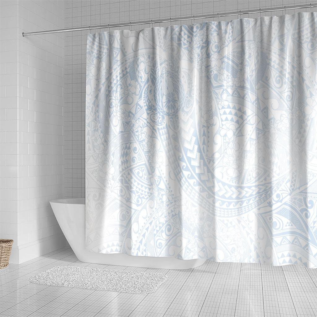Hawaiian Turtles and Leis Shower Curtain Tribal Kakau Pattern Airy White Blue Cloud Vibe LT03 - Polynesian Pride