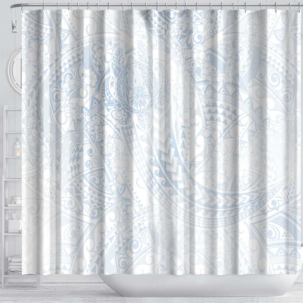 Hawaiian Turtles and Leis Shower Curtain Tribal Kakau Pattern Airy White Blue Cloud Vibe LT03 - Polynesian Pride