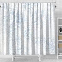 Hawaiian Turtles and Leis Shower Curtain Tribal Kakau Pattern Airy White Blue Cloud Vibe LT03 - Polynesian Pride