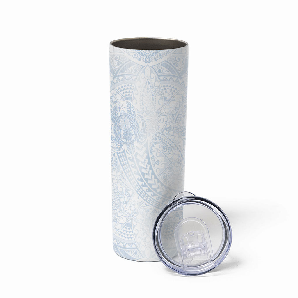 Hawaiian Turtles and Leis Skinny Tumbler Tribal Kakau Pattern Airy White Blue Cloud Vibe LT03 - Polynesian Pride