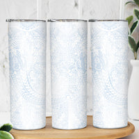 Hawaiian Turtles and Leis Skinny Tumbler Tribal Kakau Pattern Airy White Blue Cloud Vibe LT03 - Polynesian Pride