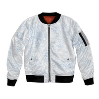 Hawaiian Turtles and Leis Sleeve Zip Bomber Jacket Tribal Kakau Pattern Airy White Blue Cloud Vibe LT03 Unisex White - Polynesian Pride