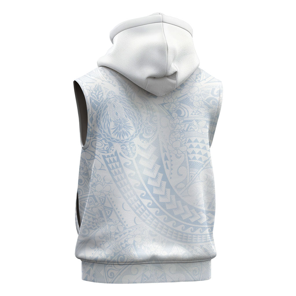 Hawaiian Turtles and Leis Sleeveless Hoodie Tribal Kakau Pattern Airy White Blue Cloud Vibe LT03 - Polynesian Pride