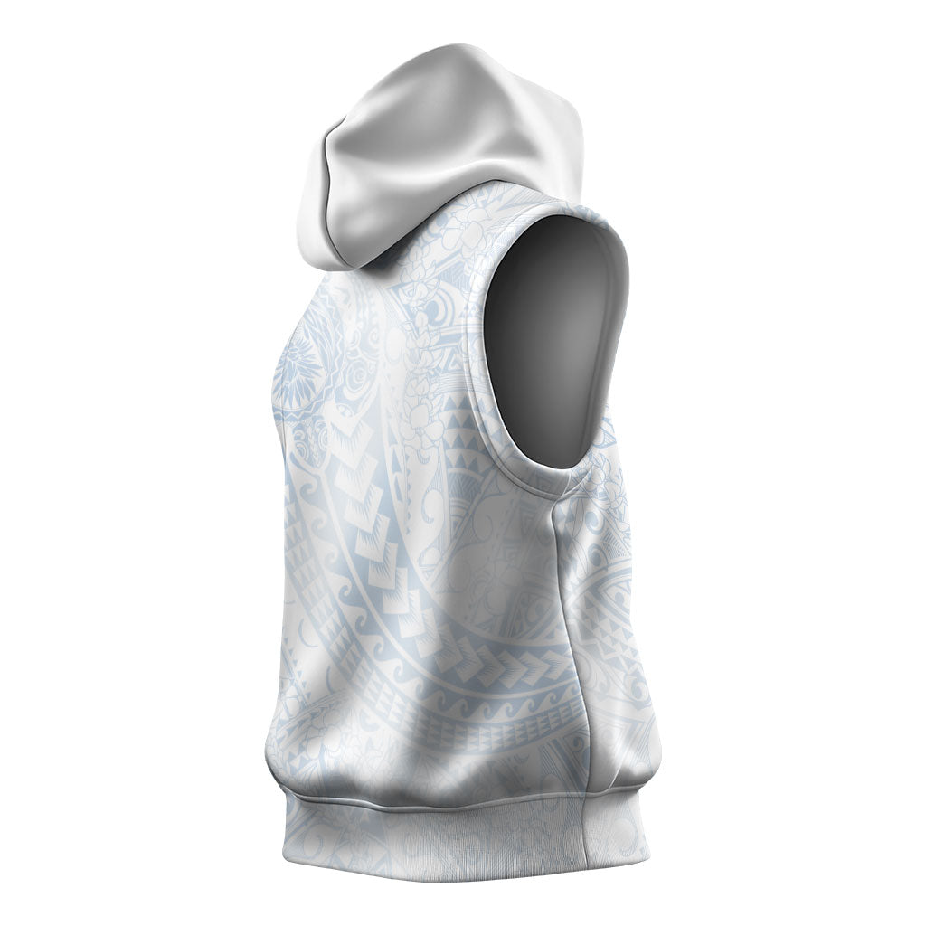 Hawaiian Turtles and Leis Sleeveless Hoodie Tribal Kakau Pattern Airy White Blue Cloud Vibe LT03 - Polynesian Pride