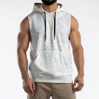 Hawaiian Turtles and Leis Sleeveless Hoodie Tribal Kakau Pattern Airy White Blue Cloud Vibe LT03 - Polynesian Pride