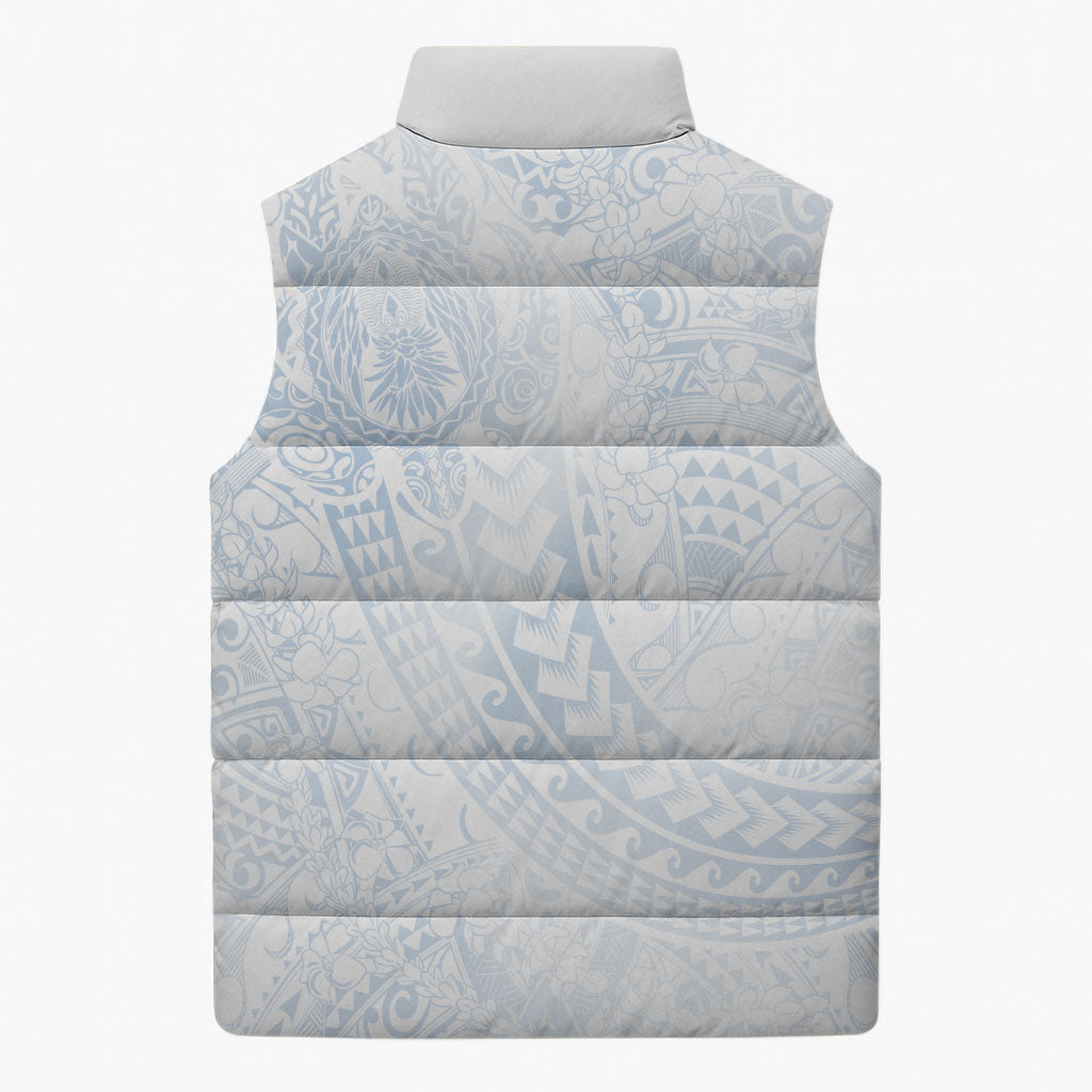Hawaiian Turtles and Leis Sleeveless Puffer Jacket Tribal Kakau Pattern Airy White Blue Cloud Vibe LT03 - Polynesian Pride