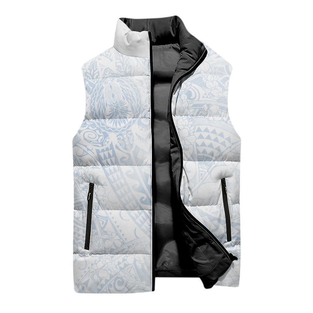 Hawaiian Turtles and Leis Sleeveless Puffer Jacket Tribal Kakau Pattern Airy White Blue Cloud Vibe LT03 - Polynesian Pride