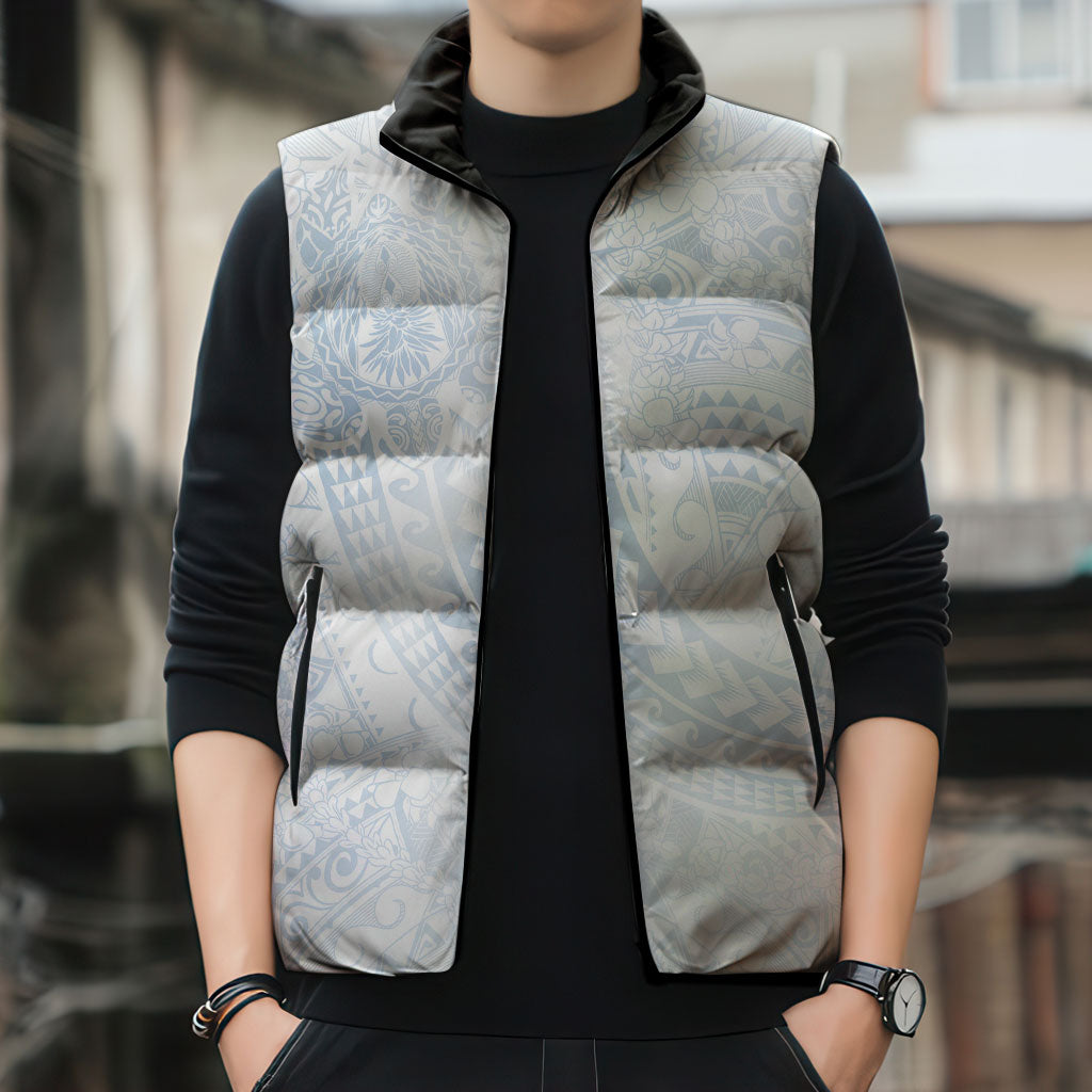 Hawaiian Turtles and Leis Sleeveless Puffer Jacket Tribal Kakau Pattern Airy White Blue Cloud Vibe LT03 - Polynesian Pride