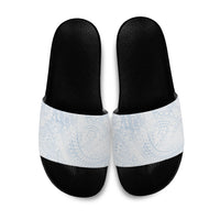 Hawaiian Turtles and Leis Slide Sandals Tribal Kakau Pattern Airy White Blue Cloud Vibe LT03 White - Polynesian Pride