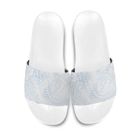 Hawaiian Turtles and Leis Slide Sandals Tribal Kakau Pattern Airy White Blue Cloud Vibe LT03 White - Polynesian Pride