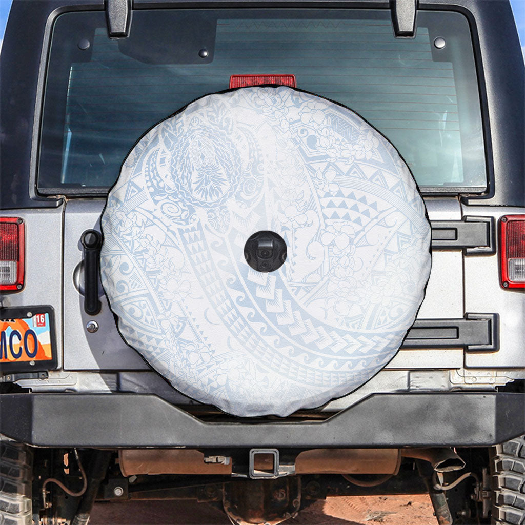 Hawaiian Turtles and Leis Spare Tire Cover Tribal Kakau Pattern Airy White Blue Cloud Vibe LT03 White - Polynesian Pride