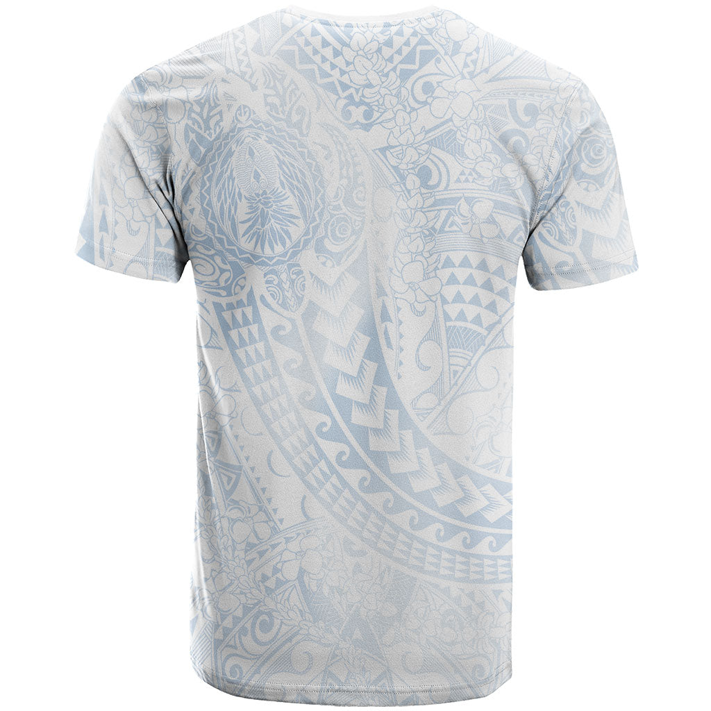 Hawaiian Turtles and Leis T Shirt Tribal Kakau Pattern Airy White Blue Cloud Vibe LT03 - Polynesian Pride