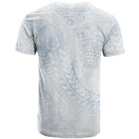 Hawaiian Turtles and Leis T Shirt Tribal Kakau Pattern Airy White Blue Cloud Vibe LT03 - Polynesian Pride
