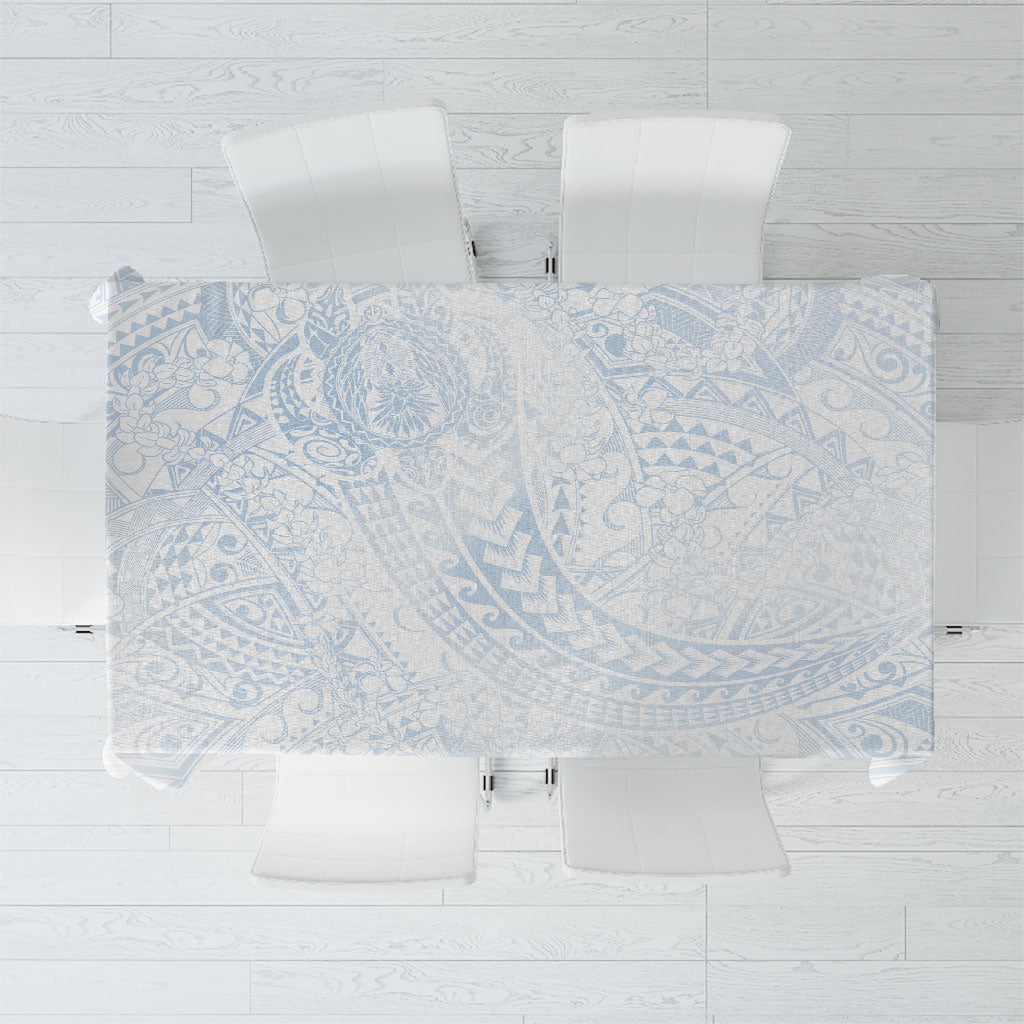 Hawaiian Turtles and Leis Tablecloth Tribal Kakau Pattern Airy White Blue Cloud Vibe LT03 White - Polynesian Pride