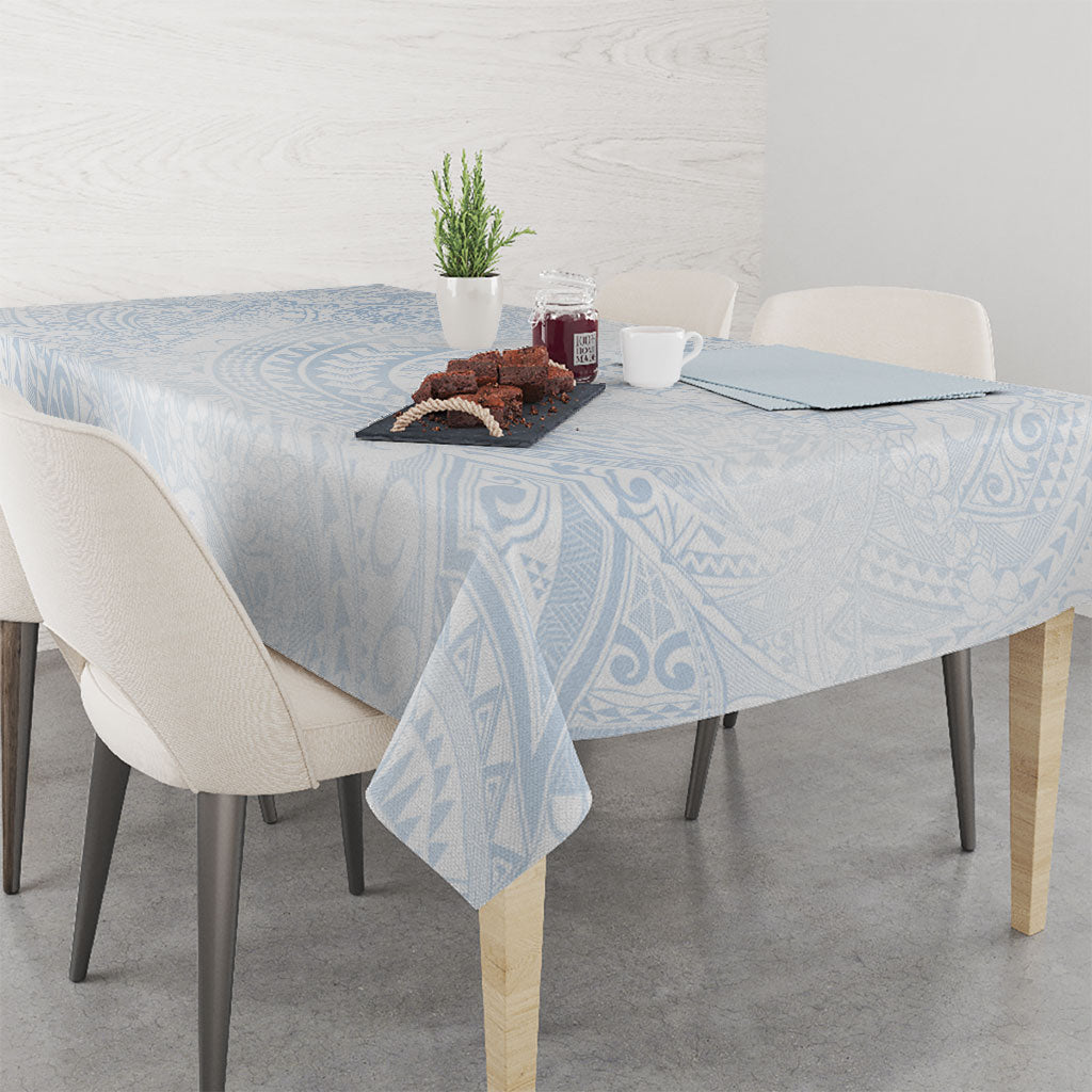 Hawaiian Turtles and Leis Tablecloth Tribal Kakau Pattern Airy White Blue Cloud Vibe LT03 - Polynesian Pride